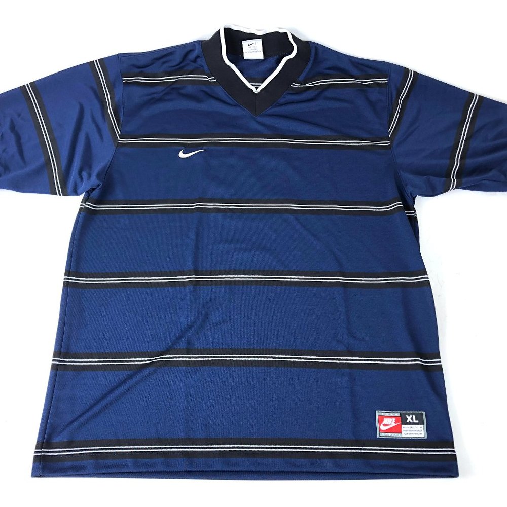 VTG 90s Nike Team Sports White Tag Striped Jersey #8 Size XL Blank V-Neck USA